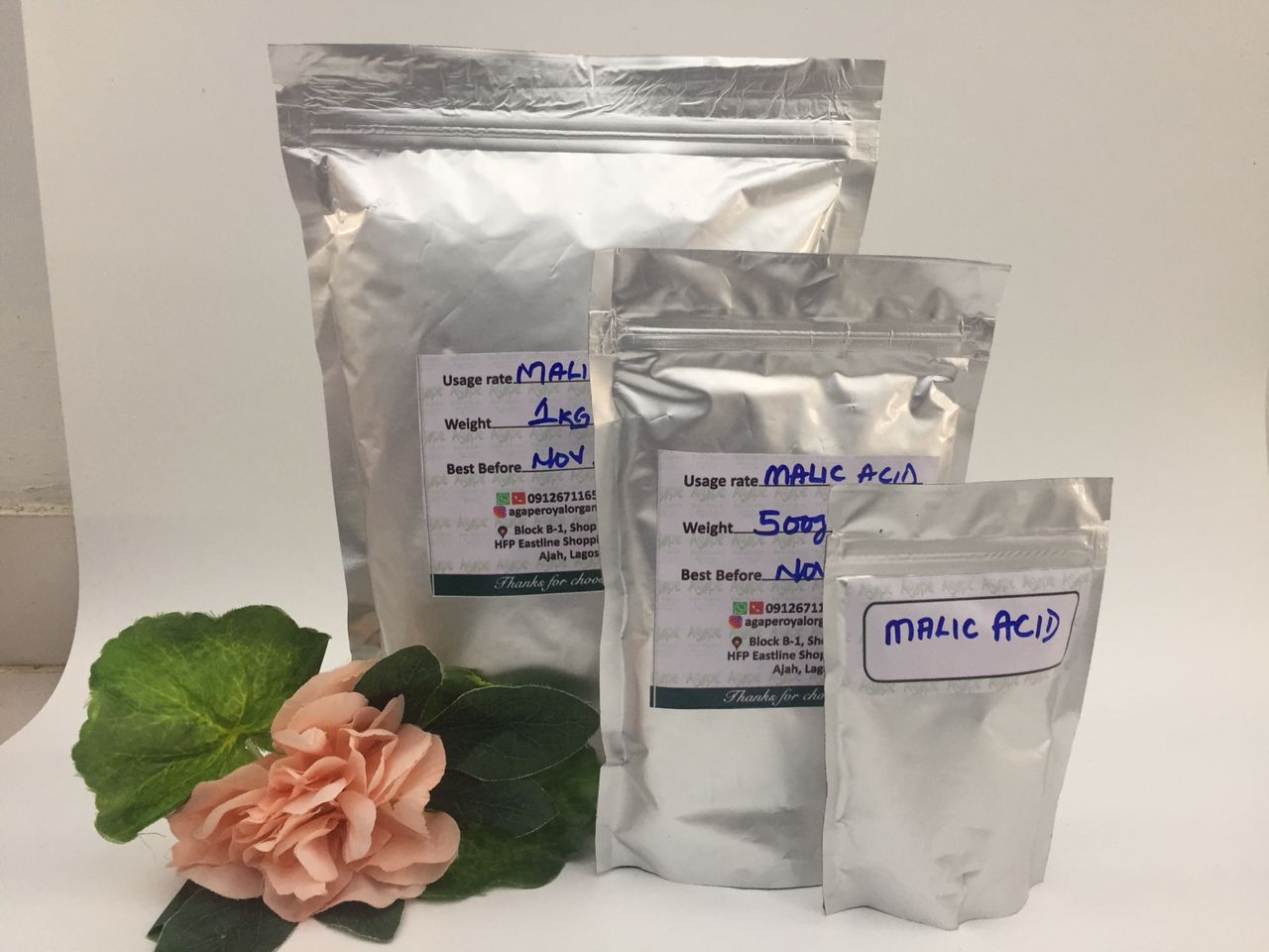 Malic Acid Powder alpha hydroxy acid AHA cosmetic exfoliant ingredient for skincare formulations